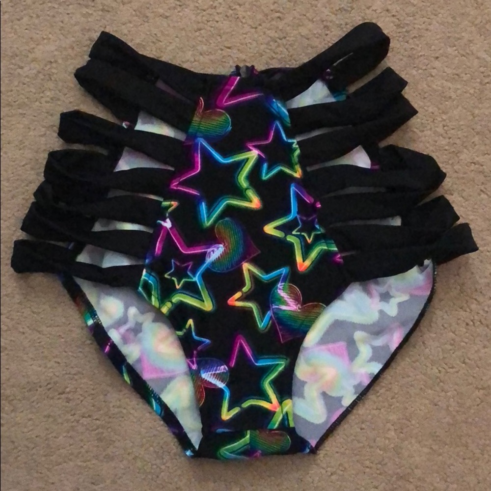 blue neon stars high waist strappy shorts